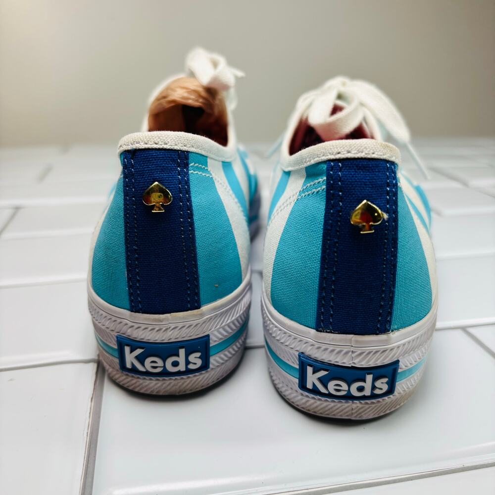 Keds X Kate Spade Cabana Stripe‎ Platform Sneakers Women 7 White Blue Nautical - Picture 12 of 14